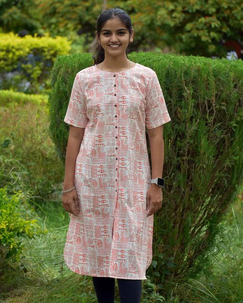 Red (Block Print) Khadi Kurti