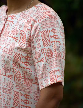 Red (Block Print) Khadi Kurti