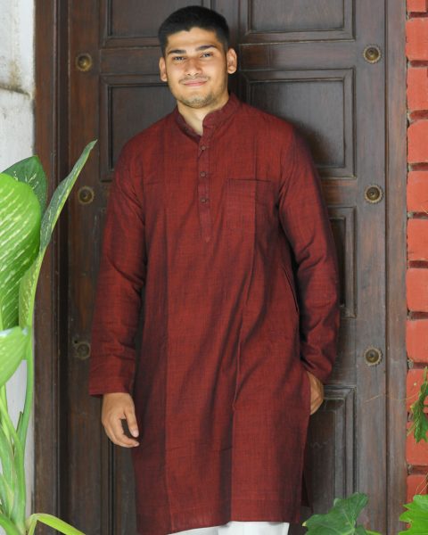 Deep Red Classic Khadi Kurta