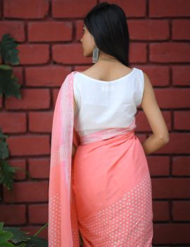 Khadi Peach Buti Printed Saree