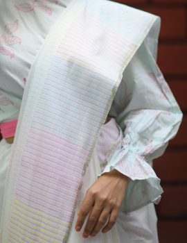 Khadi Soft Pastel Block Printed Saree