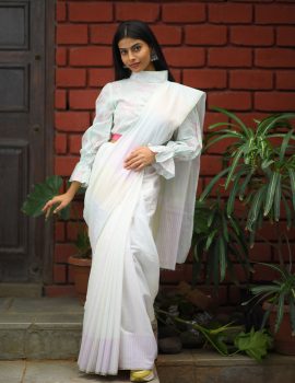 Khadi Soft Pastel Block Printed Saree
