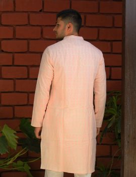 Light Pink Printed Khadi Kurta