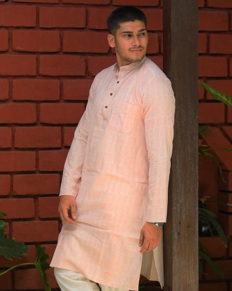 Light Pink Printed Khadi Kurta