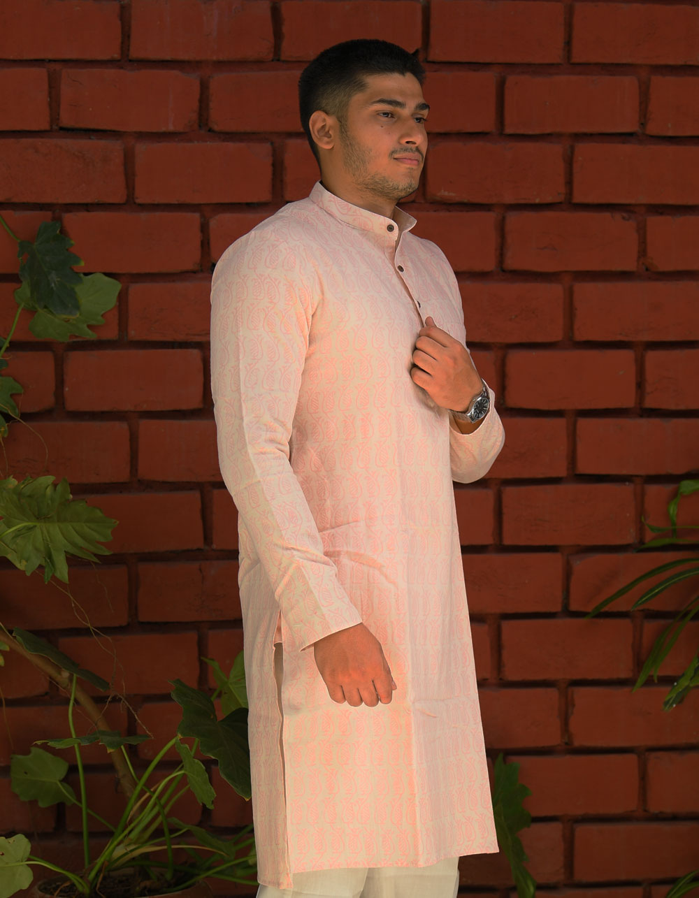 Light-Pink-Printed-Khadi-Kurta-Side