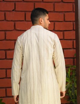 Off-White Striped Khadi Kurta