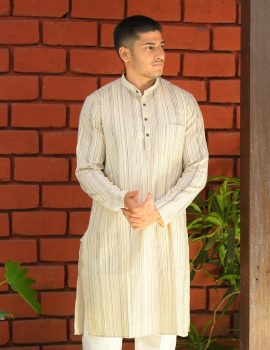 Off-White Striped Khadi Kurta