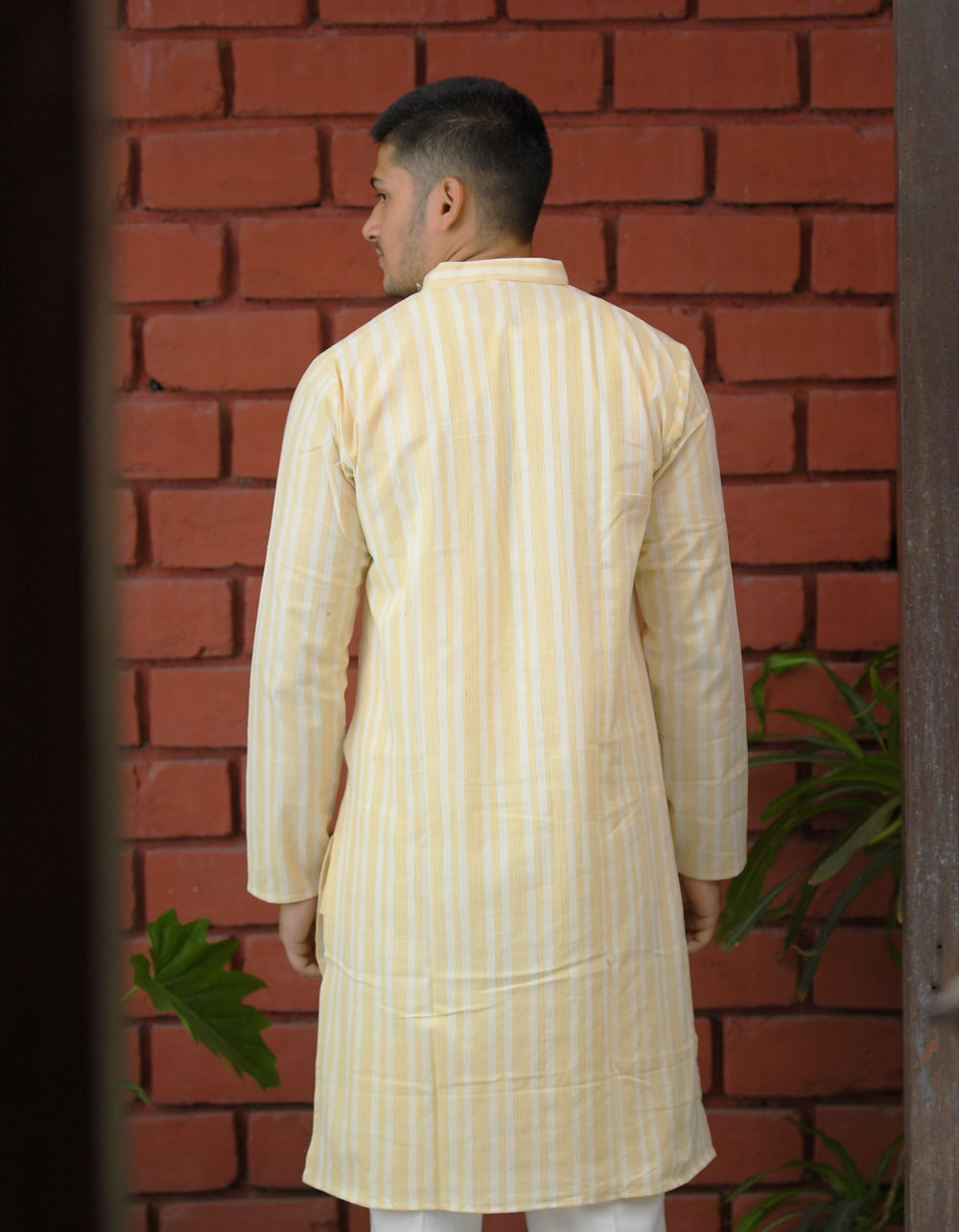 Sand-Beige-Striped-Khadi-Kurta-Back