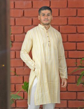 Sand Beige Striped Khadi Kurta