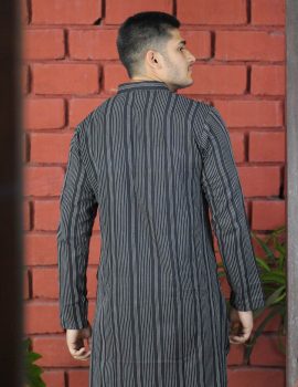 Striped Black Khadi Kurta