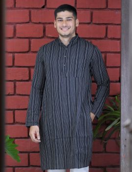 Striped Black Khadi Kurta