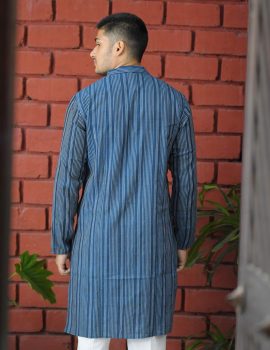 Striped Blue Khadi Kurta