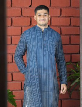 Striped Blue Khadi Kurta