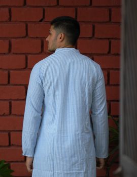 Striped Light Blue Khadi Kurta