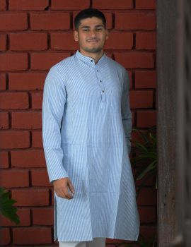 Striped Light Blue Khadi Kurta