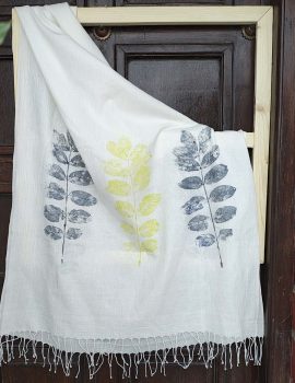 Mono Leaf Print Khadi Scarf