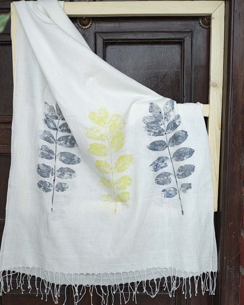 Mono Leaf Print Khadi Scarf