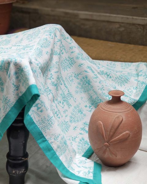 Aqua Handblock Khadi Towel