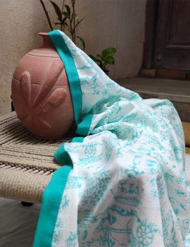 Aqua Handblock Khadi Towel