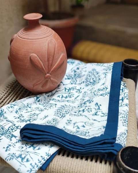 Indigo Handblock Khadi Towel