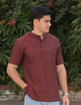 Maroon  Khadi Short Kurta