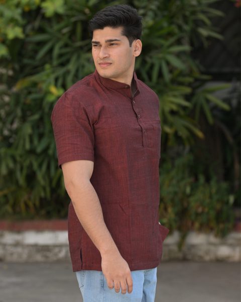 Maroon  Khadi Short Kurta